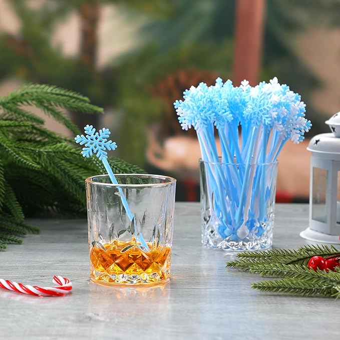 Chengu 100 Pcs Christmas Drink Stirrers Xmas Stir Sticks Bulk Holiday Coffee Stirrers Plastic Swizzle Stick Hot Cocoa Bar Supplies Chocolate Decoration Reusable Cocktail Mixer (Snowflake)