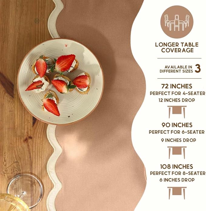 Folkulture Table Runners | Fall Table Runner 72 inches Long | Scallop Table Runner for Fall Decor or Boho Decor | Brown Table Runners for Dining Room | Thanksgiving Decorations for Home