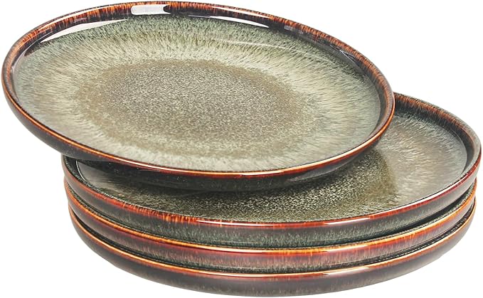 Porcelain Dinner Plates Dessert tray, Set of 4, for Main Dish, Steak, Bread, Risotto, Salad, Pasta, Microwave and Dishwasher Safe, Scratch Resistant durable, 8.1 Inch Black