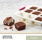 Trudeau Brownie Pan – White Confetti/Fuchsia, 12 Cavity Nonstick Bakeware for Brownies, Mini Cakes, Muffins, Dessert Bars, Easy Release, Dishwasher Safe