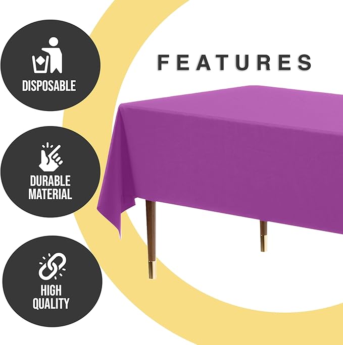 Exquisite 66% Thicker Premium Plastic Table Cloth Rectangle Table Cover 0.5 Mil 6 Pack Magenta Table Cloth 54 Inch x 108 Inch Disposable Tablecloth Won't Tear Easily Like Cheap Thin Brands