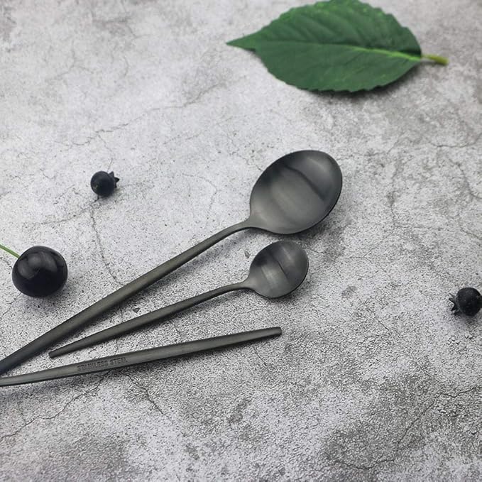 JASHII Silverware Set, 24-Piece Stainless Steel Flatware Set,Kitchen Utensil Set Service for 6,Tableware Cutlery Set for Home, Dishwasher Safe (Matte Black)