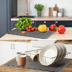 Nuanchu 2pack Large Stone Dish Drying Mat for Kitchen Counter, 23.6"(L)x15.4"(W), Collapsible Diatomaceous Earth Water Absorbing Mat for Dishes Bottles Cups, Match Any Countertop(Dark Grey)