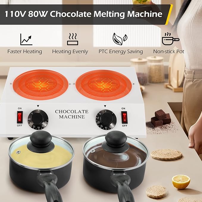 Dyna-Living Chocolate Melting Pot Dual Chocolate Tempering Machine for Melting Chocolate, 80W Chocolate Melting Machine Electric Chocolate Melter Pot for Home, Chocolate Fondue Pot for Chocolate Melt