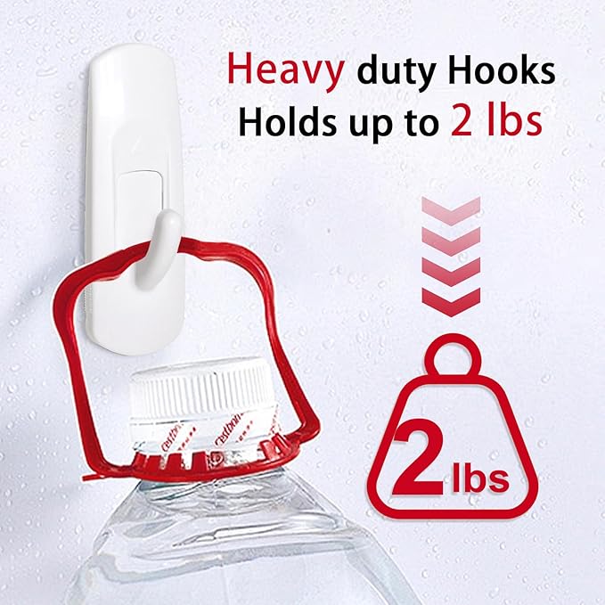 20 Medium Hooks for Hanging, Adhesive Wall Strips Hooks Heavy Duty, no Damage Sticky Utility with 24 Strips for Bathroom Towel，Coat，Door，Key