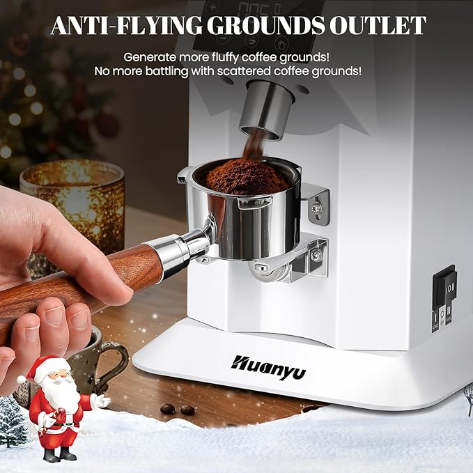Huanyu Professional Coffee Grinder with 74mm Flat Burr 53ounce Bean Hopper 15 Infinite Grinding Settings Electric Coffee Grinder with Touching Screen White