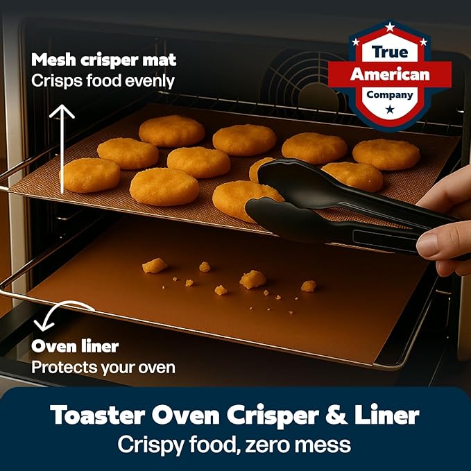 Cooks Innovations Toaster Oven Non Stick Liner & Crisper Set - Get Crispy Food Every Time - Easy Clean Up - Premium Crisping Sheet with Nonstick Oven Liner for Toaster Oven (9 x 11)