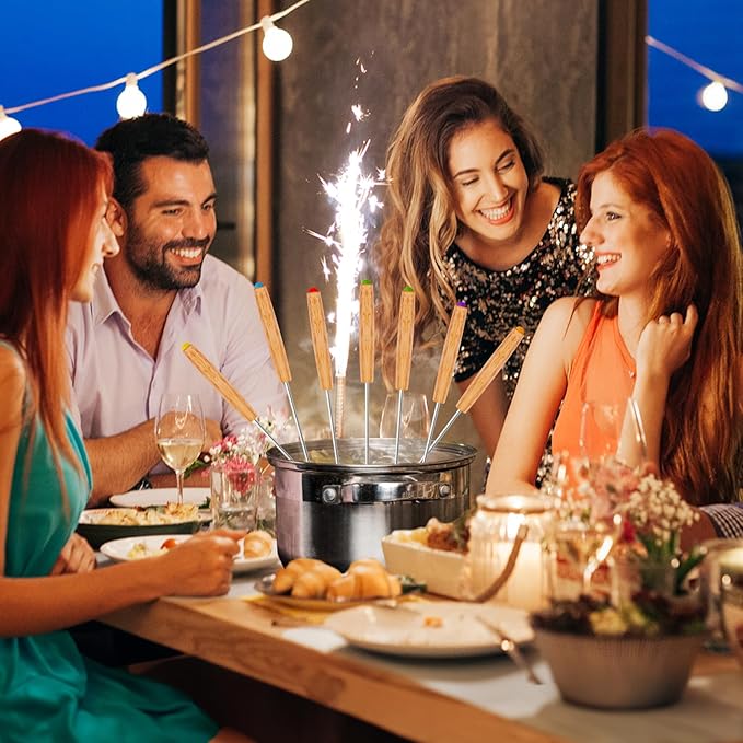 Blcculi 24 PCS Stainless Steel Fondue Forks,9.4 Inch Fondue Sticks,6 Color Coding Cheese Fondue Forks with Heat Resistant Handle,for Chocolate Fountain,Roast Meat,Cheese Fondue,Dessert Fruits