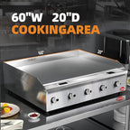 60" Commercial Countertop Griddle, 5 Burners Gas Griddle, 150000 BTU Output, Stainless Steel Flat Top Grill Hot Plate with Natural Gas and Propane Conversion Kit for Restaurant, Food Truck
