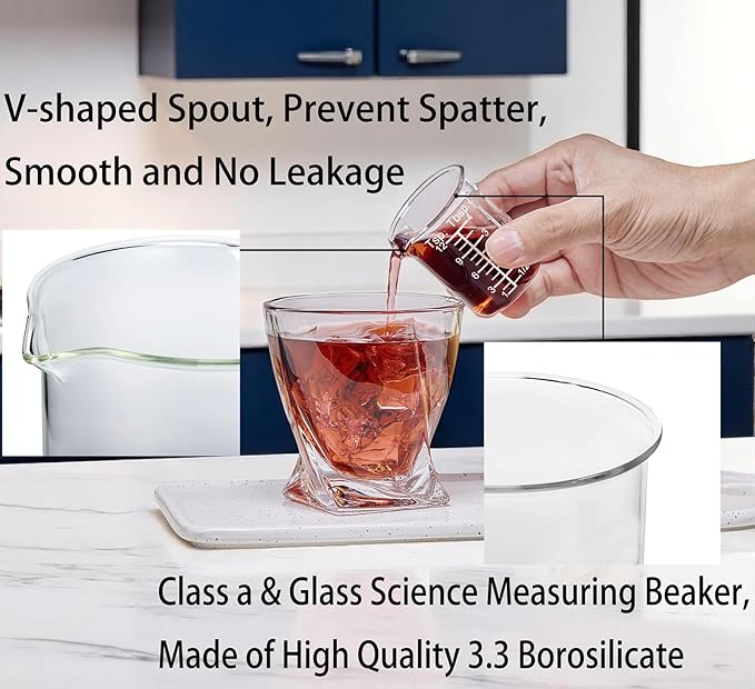 Ackers Etching Scale Measuring Glass V-Shaped Spout Made of High Borosilicate Glass Measuring for Kitchen or Restaurant, Easy to Read,60ML (2 Oz) 丨(2 Pack)