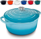 Zulay Kitchen 6 Quart Enameled Cast Iron Dutch Oven with Lid – Premium Durability & Oven Safe up to 500°F – Heavy Duty Cookware Perfect for Bread Baking, Stews, Braising & Roasting – Light Blue