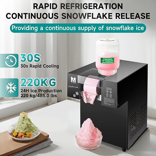 Snowflake Ice Machine, 485.0LBS/24H 1000W Shaved Ice Machine, Rapid Cooling, Food-Grade Stainless Steel Material, Snowflake Ice Maker for Dessert, Ice Cream, Suitable for Party＆Commercial Use