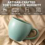 16 oz Coffee Mugs Set of 6, Stoneware Coffee Mugs with Large Handle, Ceramic Coffee Cups for Coffee, Milk, Tea, Cereal, Microwave Safe Mugs for Birthday Christmas Gfit, Turquoise