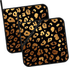 Black Gold Leopard Print Pot Holders Set of 2 Kitchen Heat Resistant Potholders for Microwave Cooking Baking Oven End Dishes and BBQ Gifts for Women