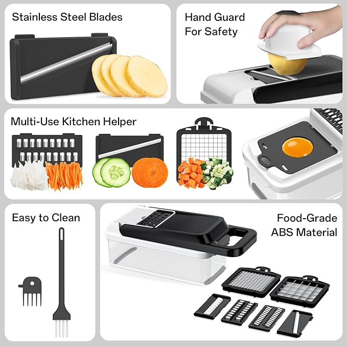 HomeHacks Vegetable Chopper Veggie Chopper, Kitchen Garaget Foot Slicer - White