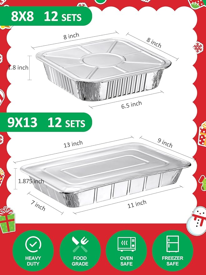 20 Set Disposable Aluminum Pans with Lids Assorted Sizes - 10 Large 10.25x12 Foil Pans Half Size & 10 Small 8x8 Tin Foil Baking Pans, Tin Trays Containers for Meal Prep, Food Cooking, Roasting