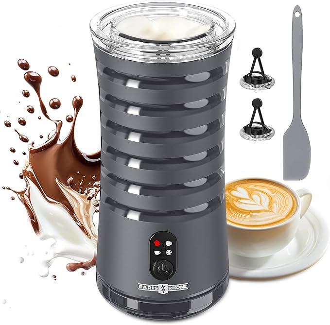 Milk Frother, Paris Rhône 4-in-1 Milk Steamer and Frother, Hot & Cold Foam Milk Warmer with Temperature Control, Auto Shut-Off Frothers for Coffee, Latte, Cappuccino, Macchiato