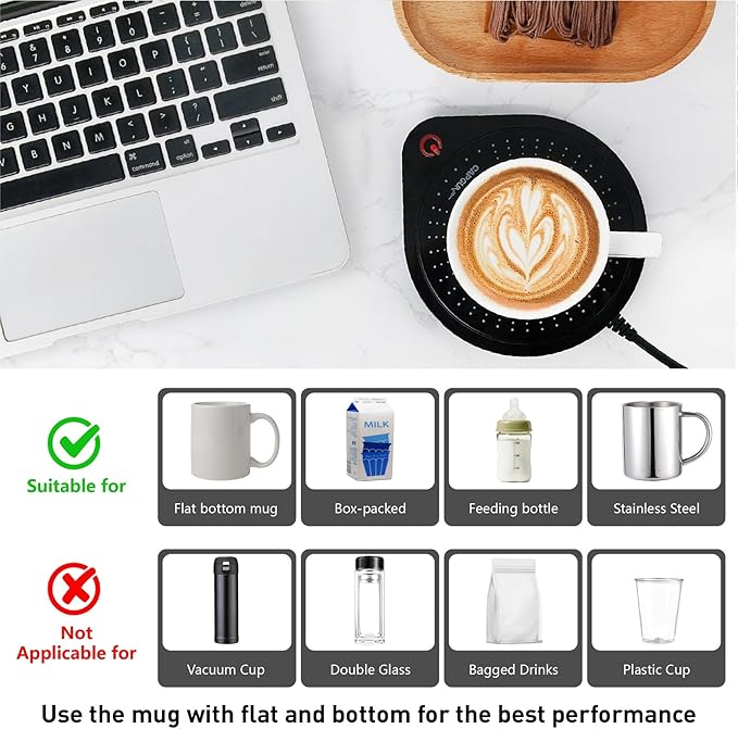 25W Electric Candle Warmer for Coffee Mugs, 75℃ Heating & Auto Shut-Off, Spill-Proof Desk Warmer for Beverages (White) (Black)