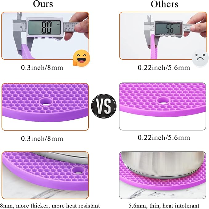 Silicone Silicone Trivet for Hot Dishes, 4 Pack Purple Heat Resistant Silicone Hot Pads Pot Holders for Kitchen Counter Non-Slip Trivets for Hot Pots and Pans, Small Dish Drying Mat & Spoon Rest