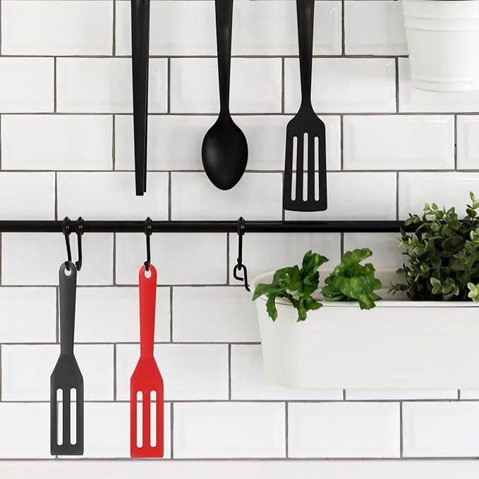 2 Pack Silicone Egg Spatula Flipper Thin 9.8 Inch Black Small Omelette Turner Heat Resistant Non Stick Pancake Spatula for Cooking Omelet Burgers Pizza Steak Crepes