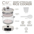 COOK WITH COLOR 3L Glass Low Carb Rice Cooker - Makes 6 Cups Cooked Low Sugar Rice with Auto Lift Filter Basket, Hotpot & Steamer for Rice, Grains and Oats, Digital Panel with Keep Warm, Cream