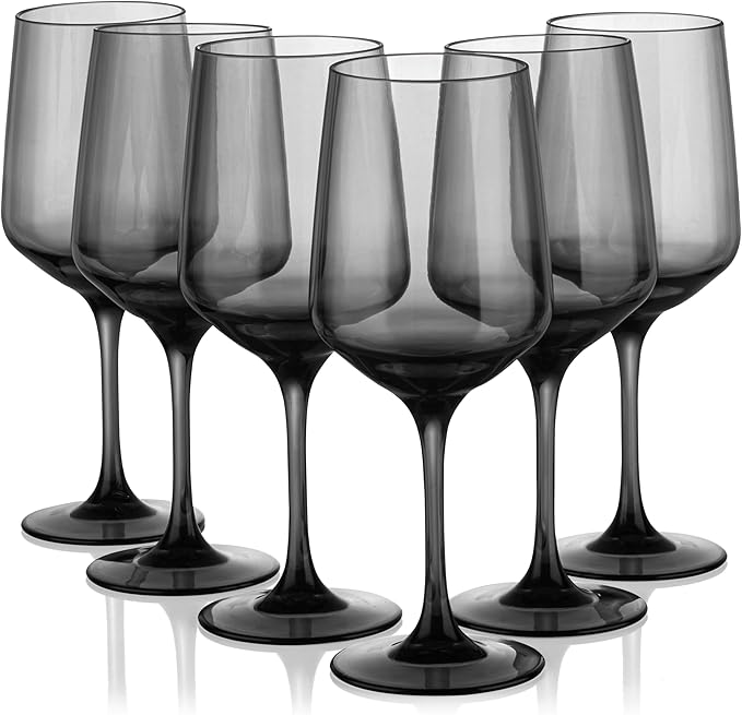 KOXIN-KARLU Unbreakable Classic 18 ounce All-Purpose Plastic Stem Wine Glasses Acrylic Glasses, set of 6 Grey