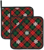 Red Green Plaids Pot Holder Set of 2,Retro Christmas Plaid Kitchen Heat Resistant Potholder for Women Men BBQ Cooking Baking