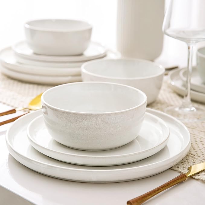 AmorArc Stoneware Dinnerware Sets,Round Reactive Glaze Plates and Bowls Sets,Highly Scratch Resistant | Dishwasher & Microwave Safe Dishes Set,Service for 6 (18pc)
