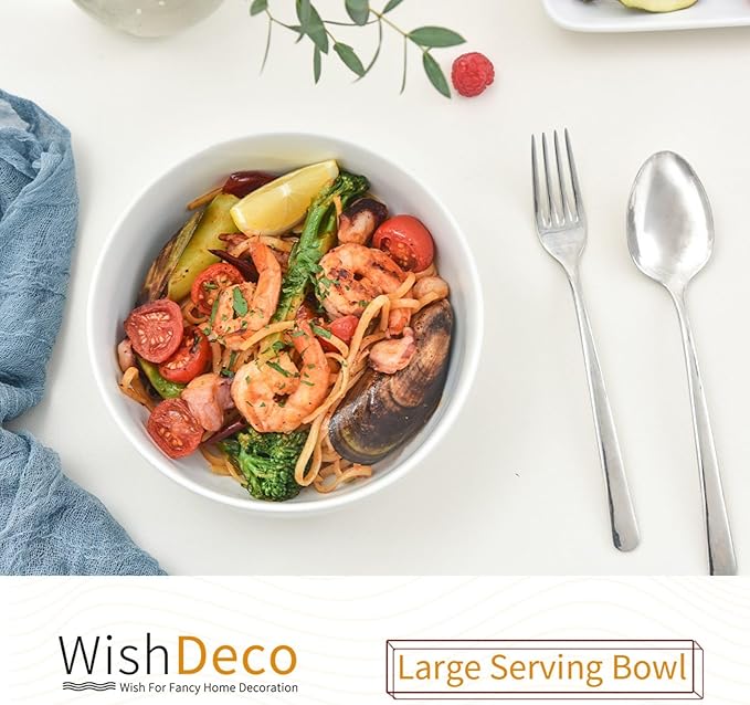 Large Soup Bowls Set of 3, Ceramic Salad Bowls 37 oz, White Pasta Bowls 7 inch, Serving Bowl for Cereal, Noodle Ramen, Pho, Fruit