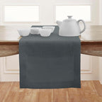 Solino Home Linen Hemstitch Table Runner 36 Inches - 100% Pure Linen Dark Grey Table Runner 14 x 36 Inch Ideal for Dresser and Coffee Tables - Classic Hemstitch