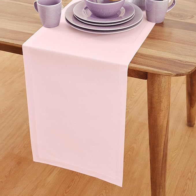 Solino Home Pink Table Runner 72 Inches Long - Dru Cotton Linen Dining Table Runner 14 x 72 Inch for Summer, Halloween - Handcrafted and Machine Washable