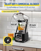 CRANDDI Professional Smoothie Blender, 2200W Commercial Soundproof Quiet blender with Removable Soundproof Shield for Crushing Ice, MilkShakes, Puree, Self-Cleaning, 50oz 110V K80 (Black)