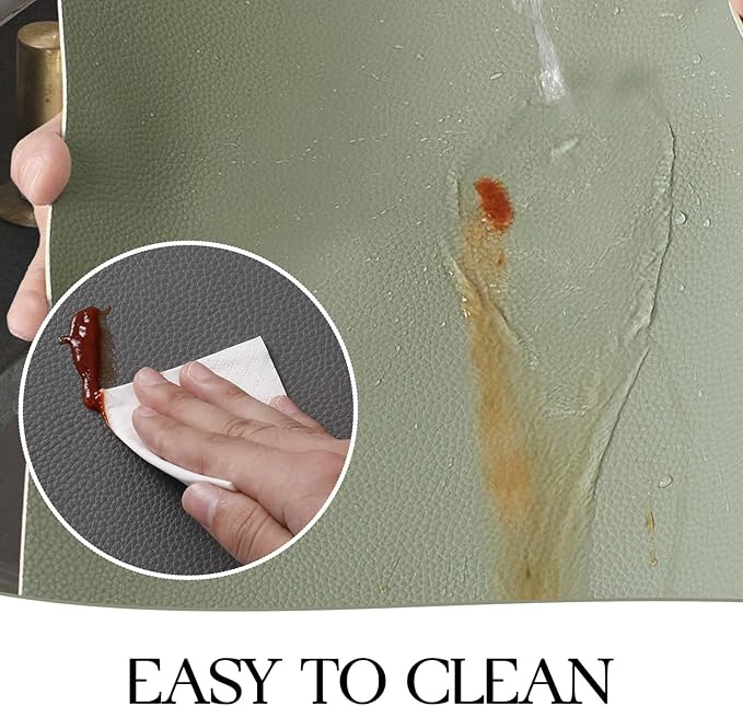 MOSAYT Vinyl Placemats Set of 6, Heat Resistant Place Mats 100% Waterproof Washable & Wipeable Faux Leather Reversible Table Mats for Kitchen Dining Party Outdoor, 12" x 17", Light Grey/Sage Green