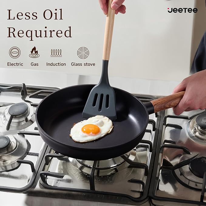 JEETEE Ceramic Cookware Set, 15 PCS Pots and Pans Set Non Stick with Removable Handles, Non Toxic Induction Kitchen Cookware Sets, Dishwasher/Oven Safe PFAS/PFOA Free Black