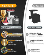 3-IN-1 Meat Grinder: [3000W Superior Motor] Electric Meat Grinder with 6 PCS Stainless Steel Blades & Grinding Plates, Sausage Stuffer Tubes & Kubbe Kit Portable Handle for Gift (Dark Gray New6)