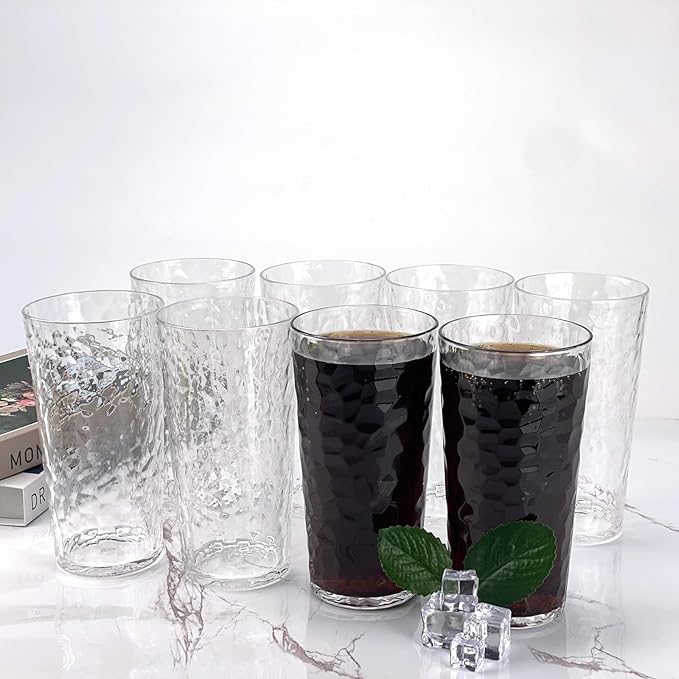 Yalin 24-Ounce Plastic Tumbler Acrylic Drinking Glasses, Reusable Plastic Cups, Stackable, BPA-Free, Shatter Proof, Dishwasher Safe, Set of 8 (Clear)