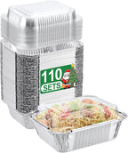 110 Pack 5x4 Disposable Small Aluminum Pans with Dome Lids - 1lb-Mini-Aluminum-Foil-Pans-Tin-Foil-Takeout-Trays-Food-To-Go-Containers-for-Meal-Prep-Cooking-Roasting-Heating-Baking
