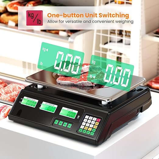 Goplus 88lb/40kg Price Computing Scale, Digital Commercial Food Scale with Counting Function, Stainless Steel Platform, Dual LCD Display for Farmers Market, Retail, Deli, Not for Trade