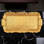 Alisveristime Small Ornate Metal Serving Tray – Ottoman Motif Decorative Tray (14.2" x 7.1", 10.8 oz) (Gold)