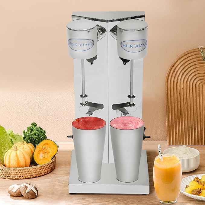 Milkshake Maker Double Head Electric Drink Mixer Commercial Milkshake Blender, 180W Stainless Steel Smoothie Mixer For Making Yogurt, Milk, Cocktails, Smoothies (Double Head，180W)