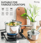 MICHELANGELO 3 Quart Saucepan with Lid, Thick Bottom Sauce Pan Stainless Steel Saucepan with Cover, Nonstick Sauce Pot, Induction Compatible