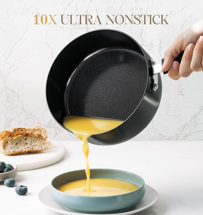MICHELANGELO Nonstick Saucepan with Lid, Ceramic Sauce Pan Sets with Steamer, Easy to Clean Sauce Pans, Multi-Purpose Cooking Pots, 1QT & 2QT & 3QT, with Steamer, Black