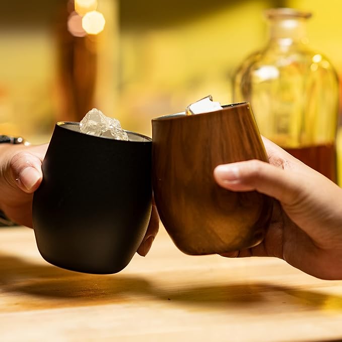 Sipworks Insulated Whiskey Tumbler - 8 oz Stainless Steel Bourbon Lowball Tumbler with Double Walled Vacuum Insulation - Spill Resistant Cocktail Nosing Glass Mug | Travel & Parties - Denim