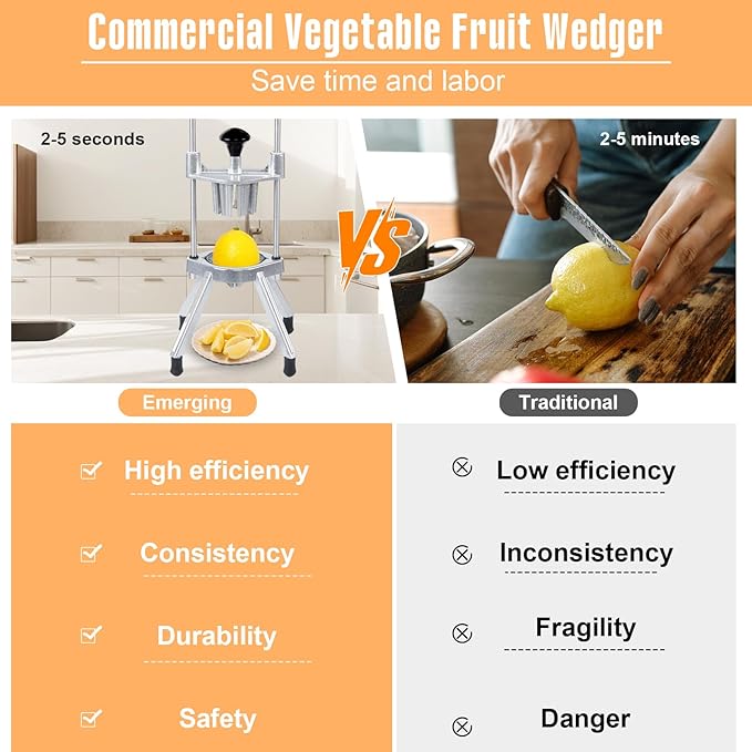 Commercial Lemon Cutter 4 & 6 & 8 Section with V-Shaped Stainless Steel Blades Easy Wedger Fruit Lime Slicer Vegetable Chopper Dicer for Home Bar Restaurant
