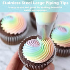 Hendiy 3 Pieces Churro Piping Tip, Stainless Steel 9FT Large Piping Tips Churro Maker Icing Tips, Pastry Tips for Cake Decorating with 20Pcs Disposable Piping Bags