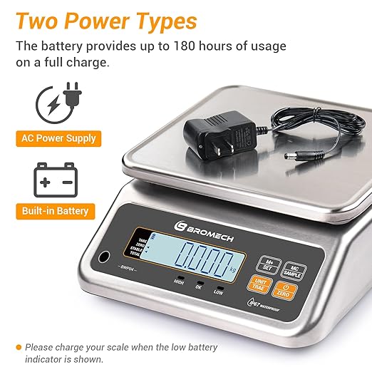 Food Scale Pound and Ounce, Rechargable, Commercial Grade, Stainless Steel Platform, for Meat Shop, Deli, Produce Market (66lb)
