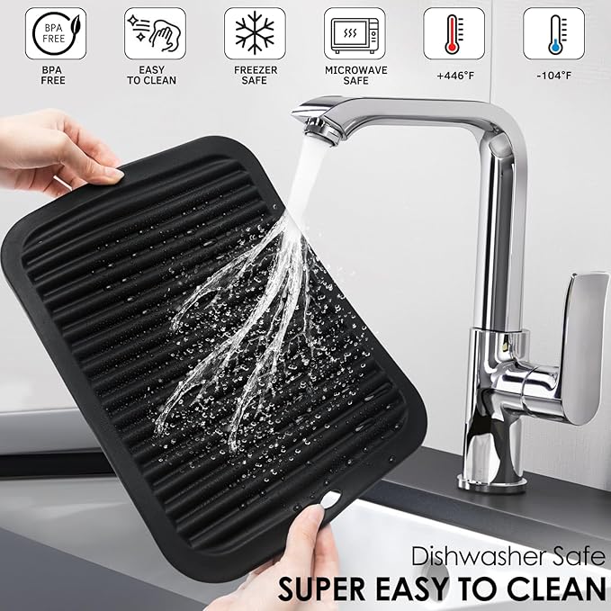 Silicone Trivets for Hot Pots and Pans, 4 Pack Heat Resistant Pot Holders for kitchen, Large Silicone Trivet Mat for Hot Dishes, Black Hot Pads for Kitchen Counter, Hot Mats Spoon Rest, 9 * 12 Inches