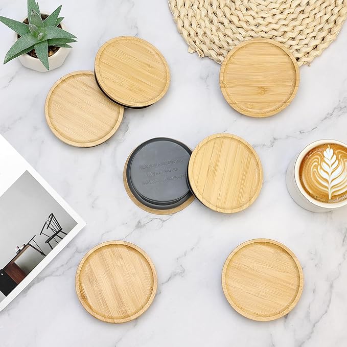 12 Pcs Bamboo Regular Mouth Jar Lids & Wide Mouth Lids for Mason Jars Tops Wooden Large Mouth Lid for Glass Cups Reusable Silicone Can Lid Cover Decorative Wood Canning Lid Supplies Accessories
