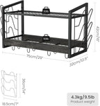 Hanging Pot Rack, Pot Rack Wall Mounted, 2-Tier Kitchen Pot and Lid Organizer, Wall-Mounted Cookware Holder with 12 Hooks, for Kitchen Storage of Pots, Pans, Utensils, Charcoal Black TPR02BC