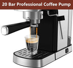 VEGETA Espresso Machine 20 Bar, Small Coffee Maker with 40oz Removable Water Tank, Stainless Steel Espresso Machine with Steam Milk Frother, Latte & Cappuccino Machine for Home, Silver